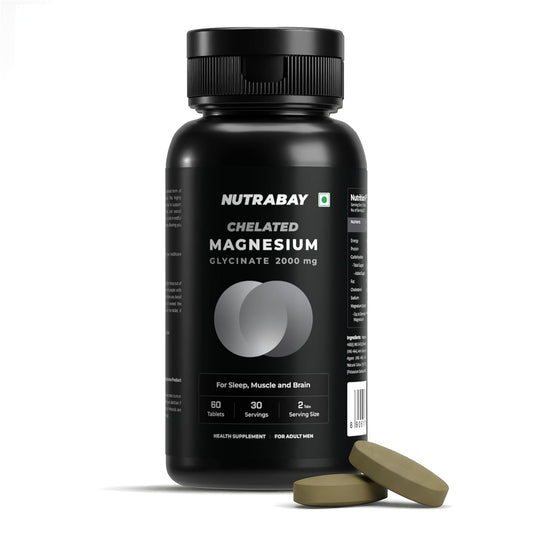 NUTRABAY Magnesium Glycinate 2000mg Per Serving | High Absorbing Chelated Form For Deep Sleep, Muscle Soreness & Brain Function | For Men & Women | 60 Tablets