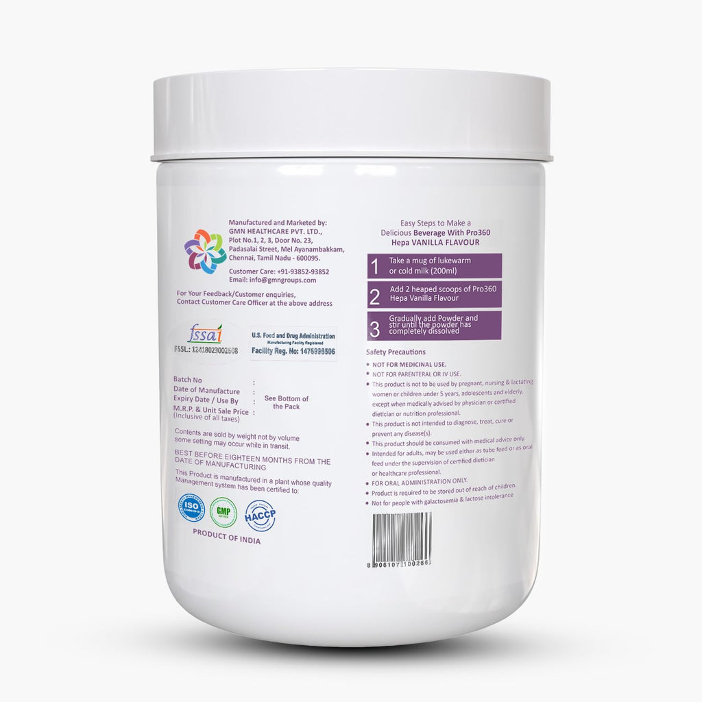 Pro360 Hepa Liver Care Protein Supplement â€“ Complete Liver Supplements for Health| Formula Enriched with Silymarin, MCT & BCAA â€“ Vanilla â€“ 400g