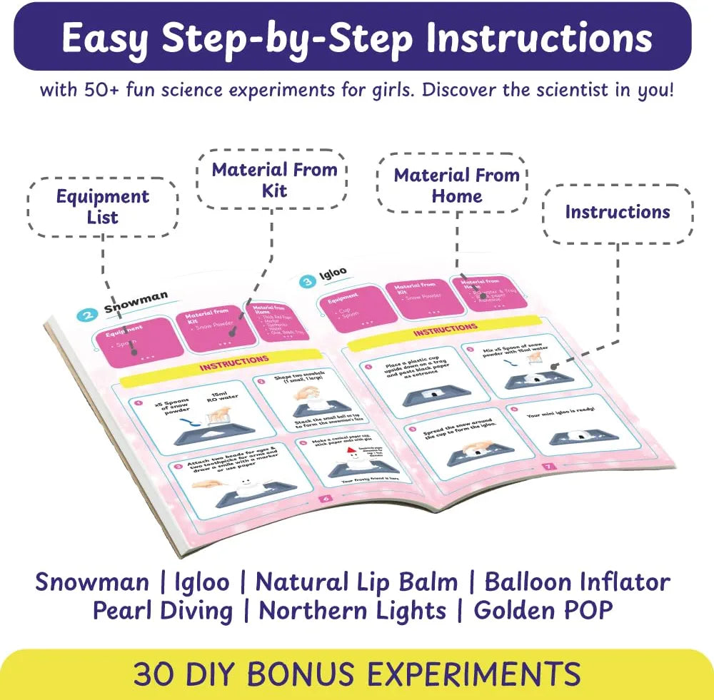 PW Girls Science Kit: 50+ Science Experiments Kit Including DIY Nail Art, Personalised Jewellery Educational Toy for Kids 4+ Year Old