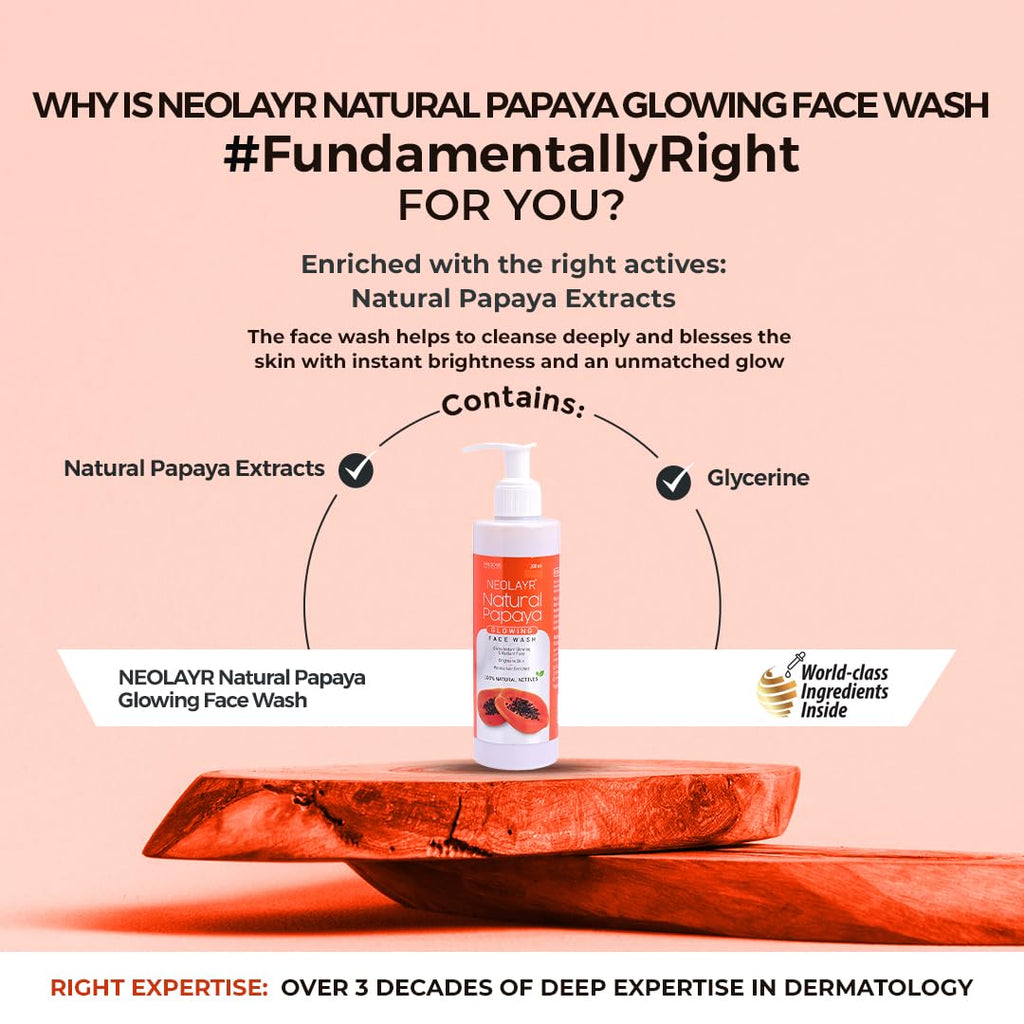 NEOLAYR Natural Papaya Glowing Face Wash | With Papaya Extracts | Gives instant Glowing & Radiant Face | Brightens Skin - Added Moisturiser,200 ml
