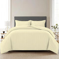 Trance Home Linen Zippered 100% Cotton 200 TC Satin Stripe Queen Duvet Cover Quilt Cover with 2 Pillow CoversIvory Colour Cream