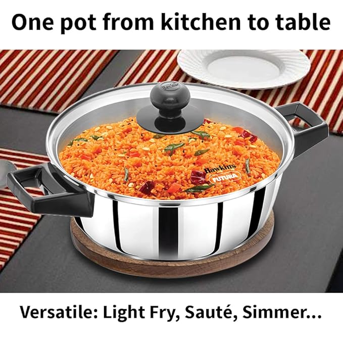 Hawkins 2 Litre Cook n Serve Casserole Stainless Steel Saucepan with Glass Lid