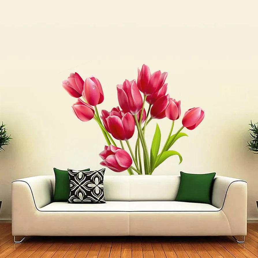 Rangoli Pink Lily Flowers Large Self Adhesive Sticker Size-50cm*70cm