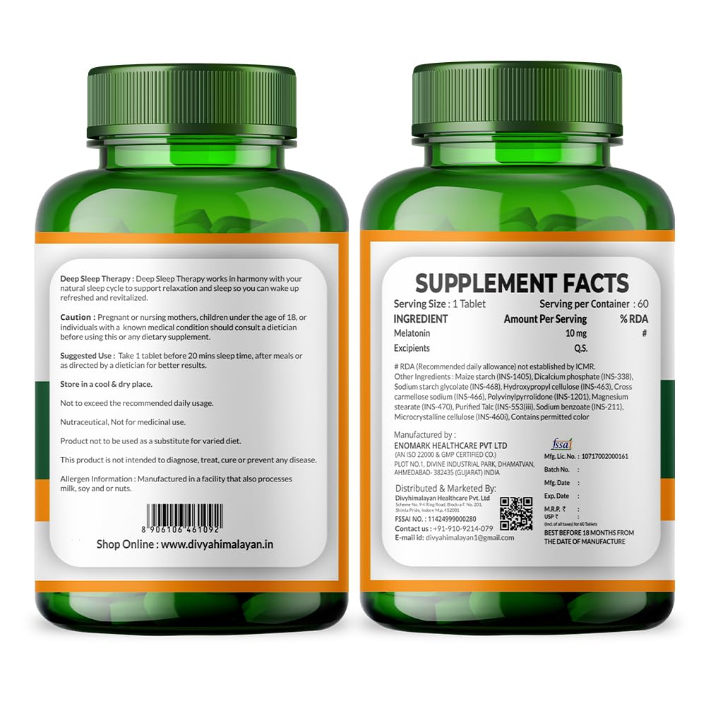 Divya Himalayan Natural Deep Sleep Melatonin 60 Tablets â€“ Supports Restful Sleep & Healthy Sleep Cycle