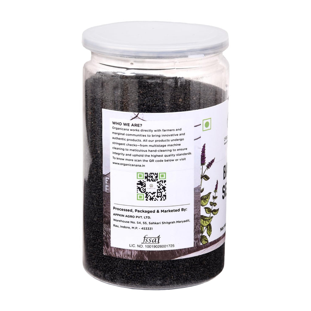 Organicana Basil Seeds 500gm (Pack of 1) Sabja Seeds - Beat the Summer Heat Nutrient-Rich, Pure Basil Seeds For Healthy Drinks, Smoothies, And Recipes Tukmaria Seeds for Weight Management