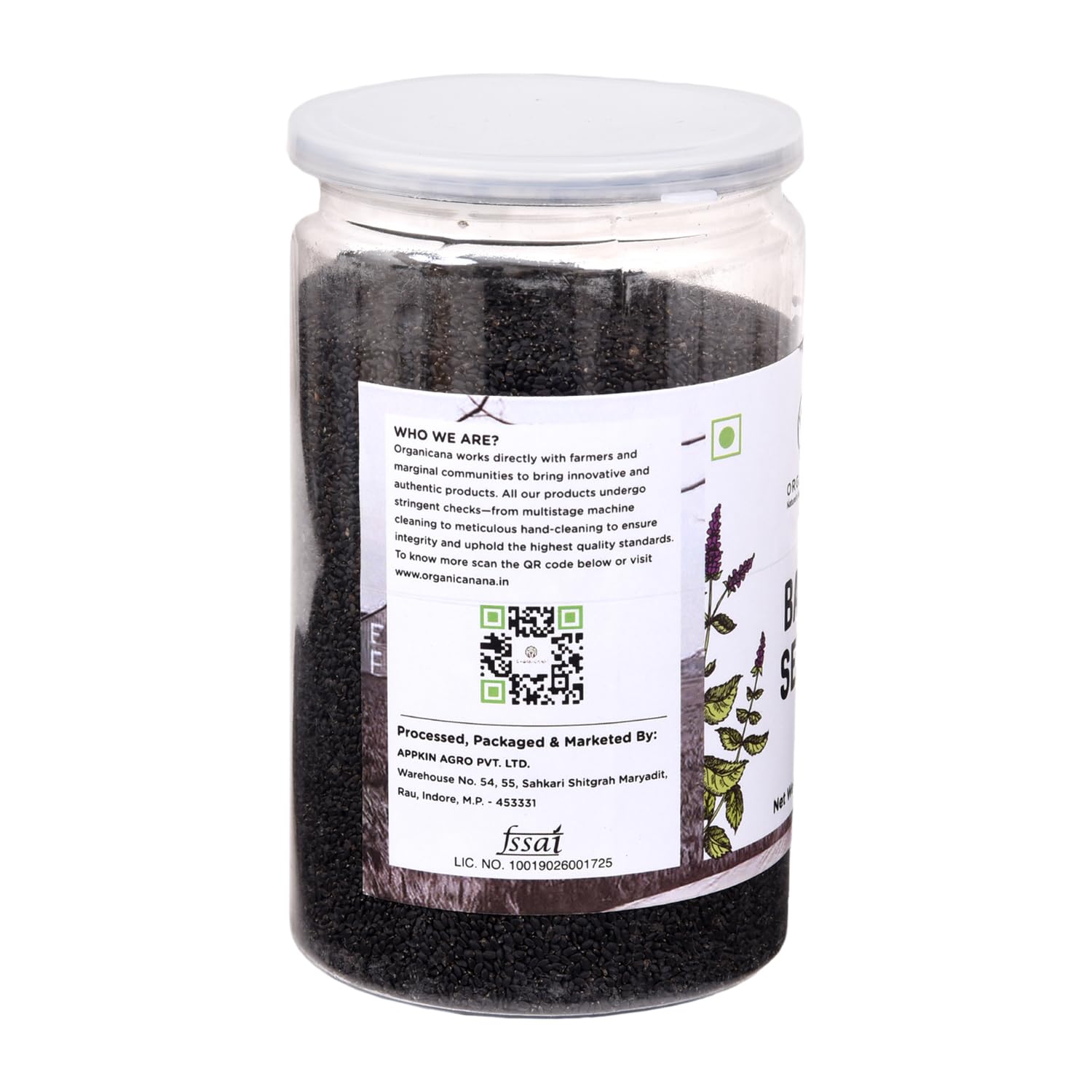Organicana Basil Seeds 500gm (Pack of 1) Sabja Seeds - Beat the Summer Heat Nutrient-Rich, Pure Basil Seeds For Healthy Drinks, Smoothies, And Recipes Tukmaria Seeds for Weight Management