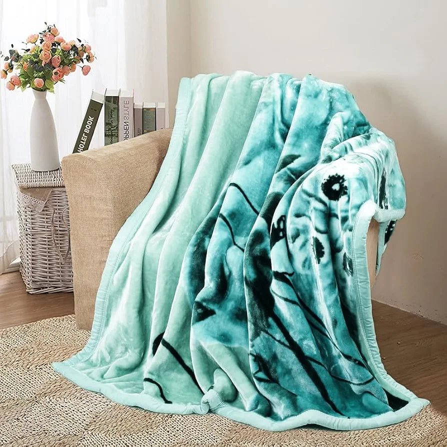 Homekart Super Soft Cloudy Printed Single Bed Blanket for Heavy Winter Single Ply Mink Blanket King Size TC 400 Grey & Blue