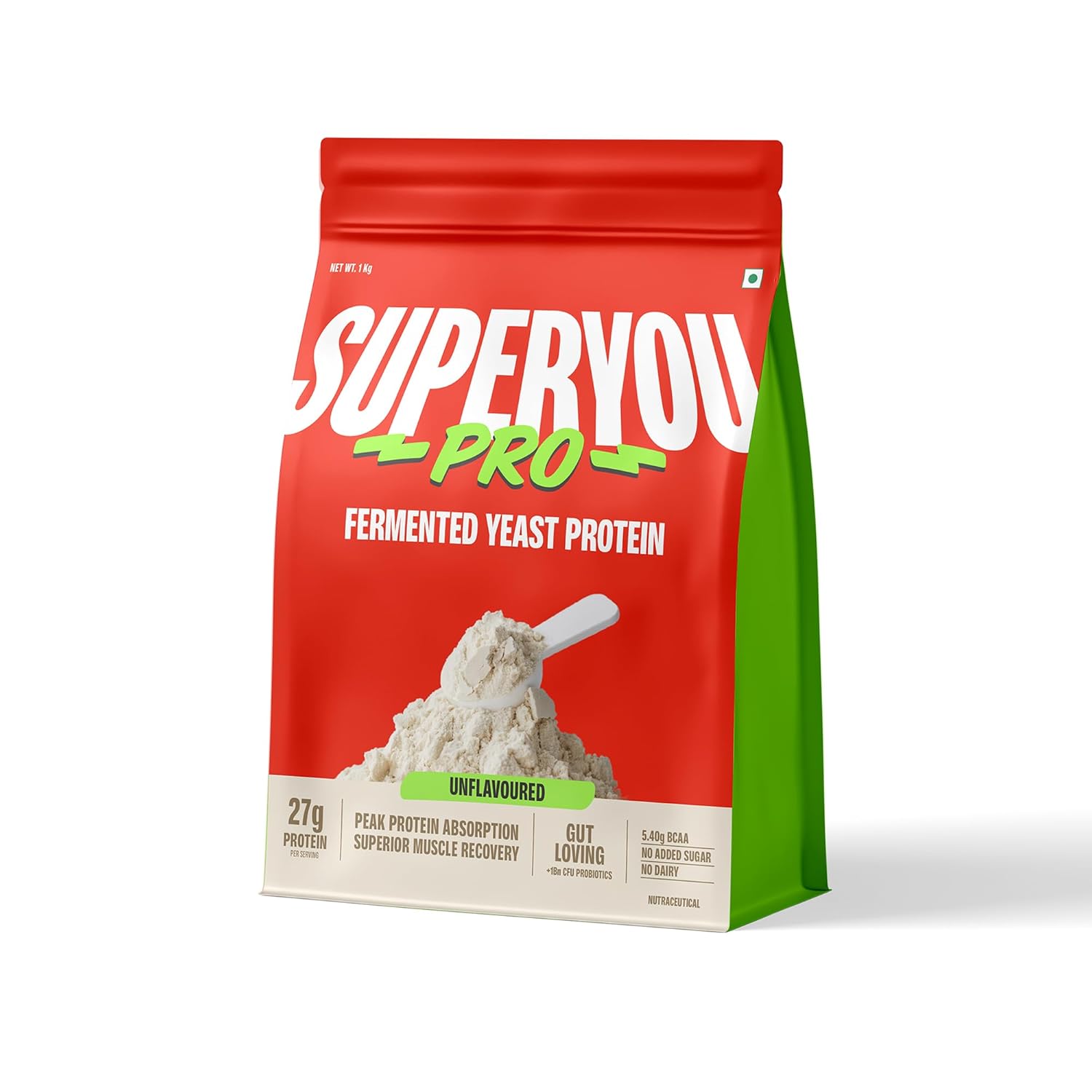 Superyou Pro Fermented Yeast Protein Isolate 1kg | 26g Protein| Unflavoured | Higher Absorption than Plant Protein | Superior Muscle Recovery | Gut Friendly | Vegan Protein | PDCAAS of 1