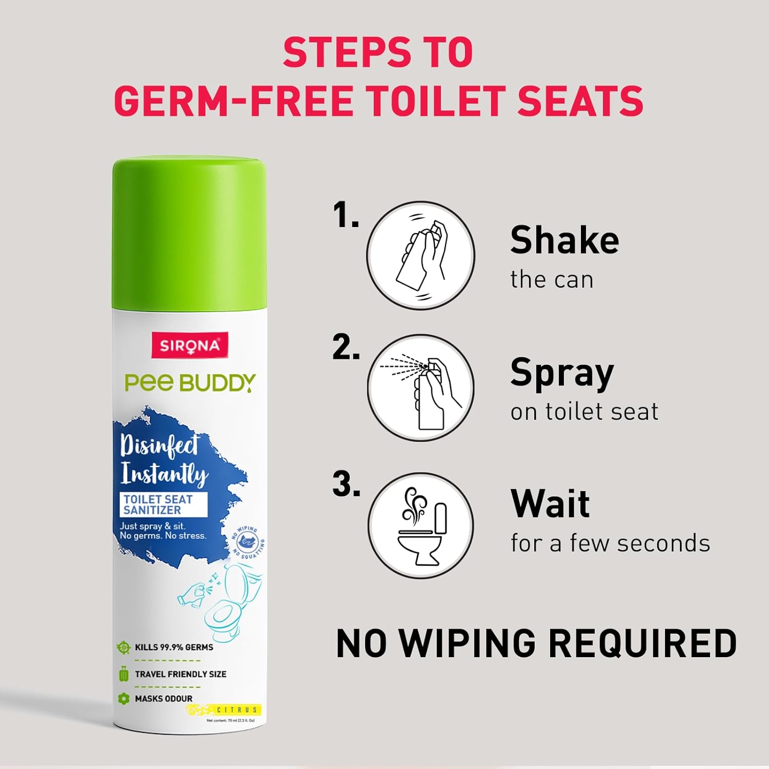 PEE BUDDY Toilet Seat Sanitizer Spray â€“ 100ml (Pack of 1) | Refreshing Vanilla Fragrance | Quick-Drying, Hygienic & Travel-Friendly | Kills Germs & Bacteria