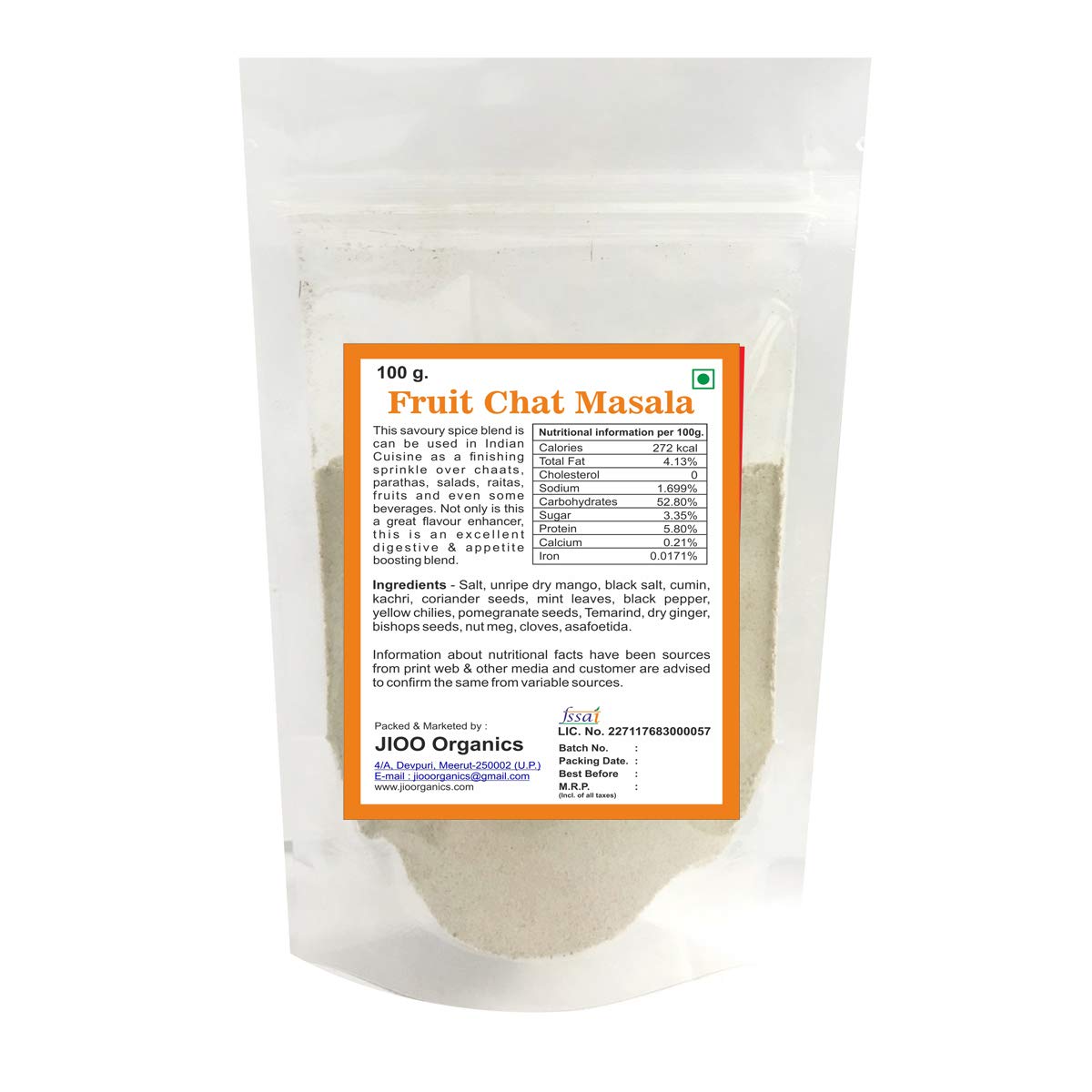 Jioo Organics Fruit Chat Masala Powder - 100 gms