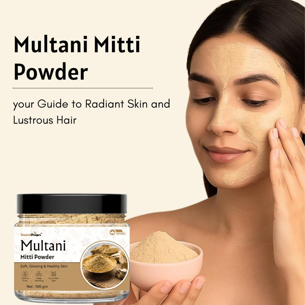 Smartdrops Multani Mitti Powder for Face | MultaniMitti Powder | face Multani Mitti Powder | Multani - Mitti powder for FacePack | Smoothening Face, Skin and Hair - 100g (Pack 1)