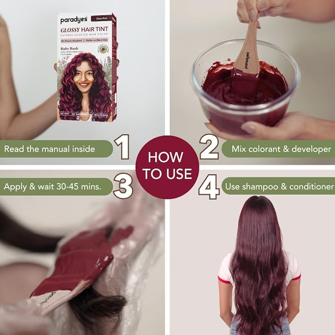 Paradyes No Bleach Ruby Rush Glossy Hair Tint - 160 Gms | Deep-Red