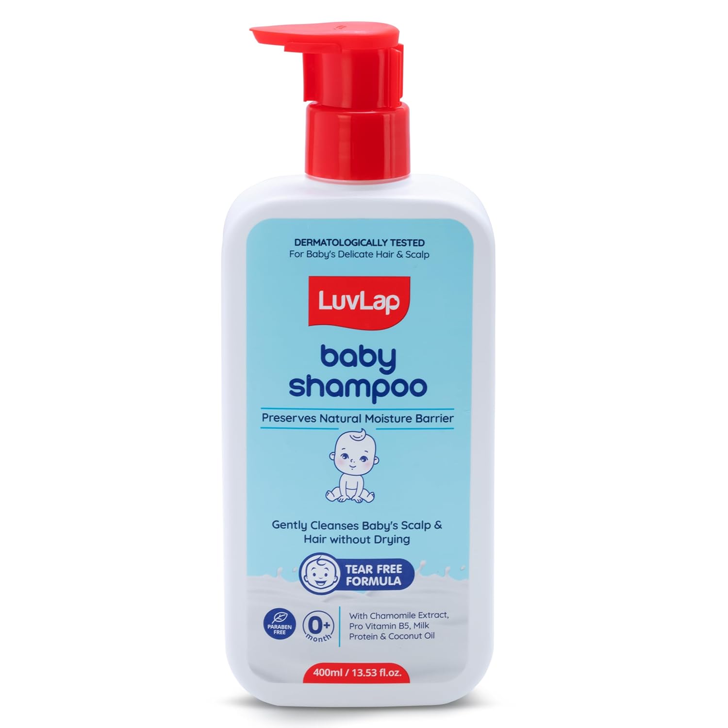LuvLap Milky Soft Baby Shampoo , Tear Free Formula, with Milk Protein, Vitamin E & Coconut Oil, Shea Butter & Chamomile, Gentle Care for Baby's Soft Hair, No Paraben, Dermatologically Tested