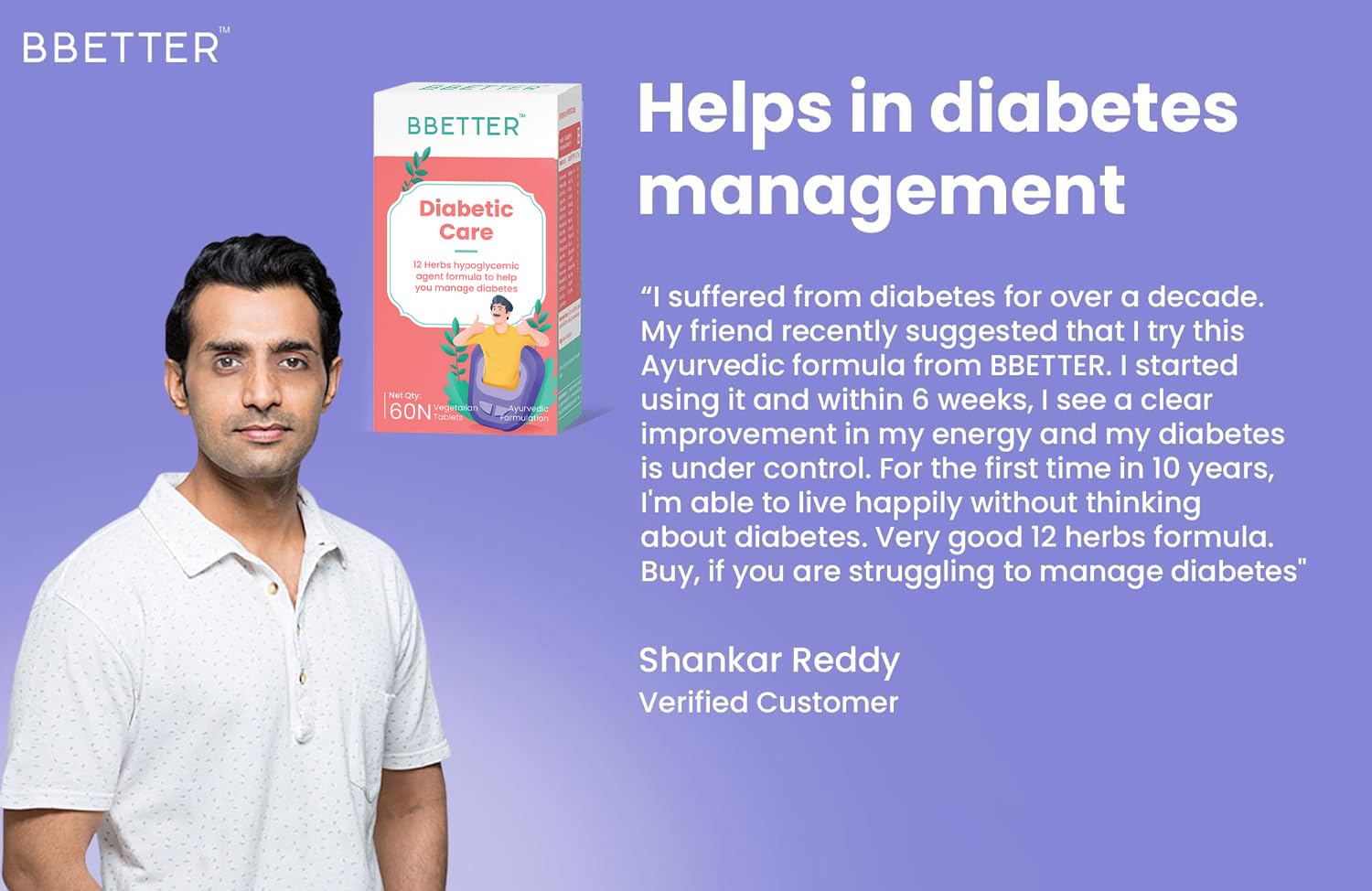 BBETTER Diabetic Care - Lab Tested Ayurvedic Medicine With Karela Jamun Gurmur Saptaranga And More To Manage Diabetes and Blood Glucose Level 60 Veg Capsules
