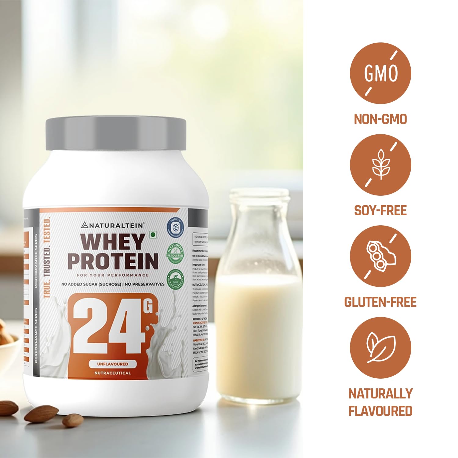 NATURALTEIN Natural Whey Max Protein â€“ 1 kg (Unflavoured) | 24 g Protein per Serving | Naturally Formulated | No Added Sugar | Non-GMO | Soy & Gluten Free | Smooth Mixability & Easy Digestion