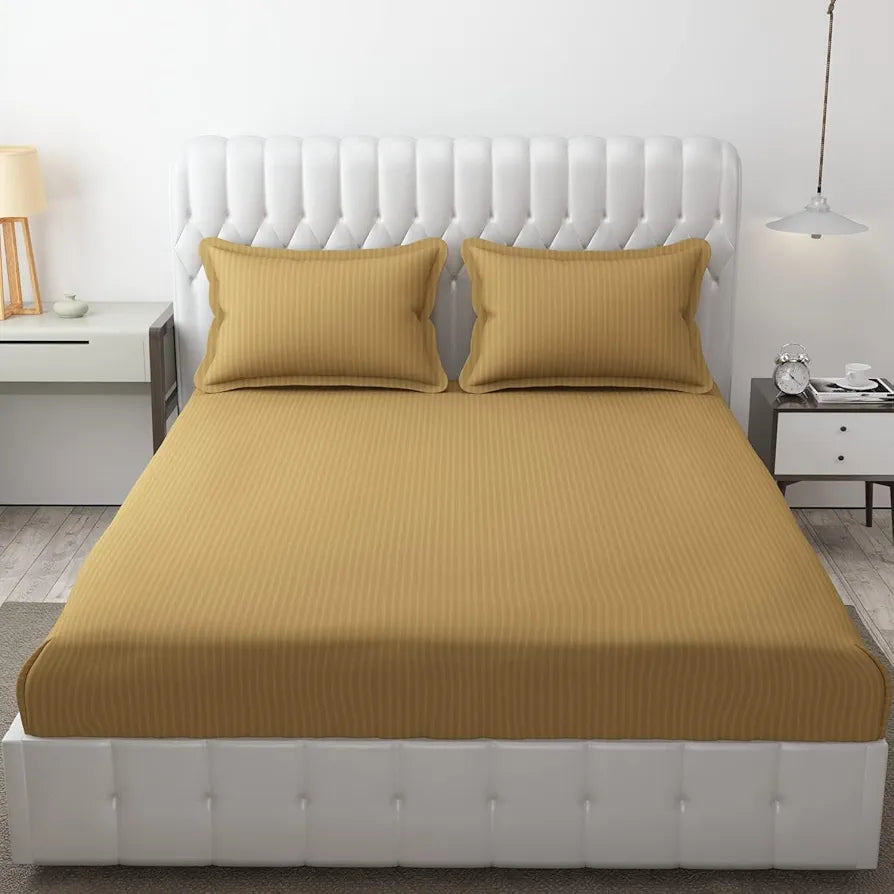 Fresh From Loom Breathable King Size Flat Bedsheets Hotel & Home Double Bedsheet Set With 2 Pillow Covers 144 TC Brown
