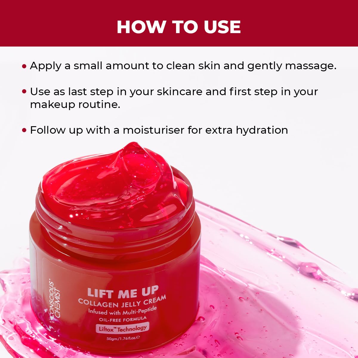 Conscious ChemistÂ® Collagen Jelly Face Cream 50g | Niacinamide & Hydrolyzed Collagen | Powered by 6 peptides & Liftoxâ„¢ technology | Sagging, Fine lines & Dullness | Anti-Aging Moisturizer | All Skin Types