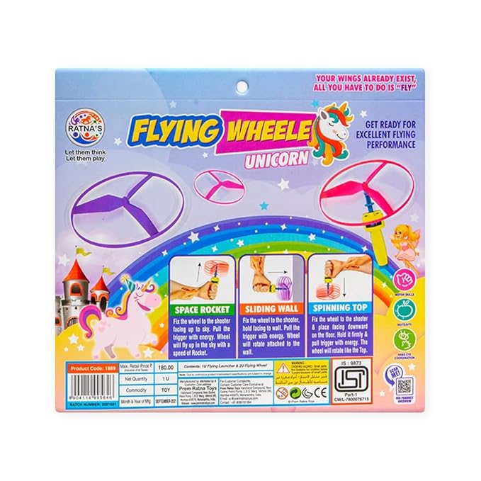 Ratna's Flying Wheele Unicorn 3 in 1 Can Be Used as Space Rocket | Sliding Wall & Spinning Top for Kids | Pink, Purple