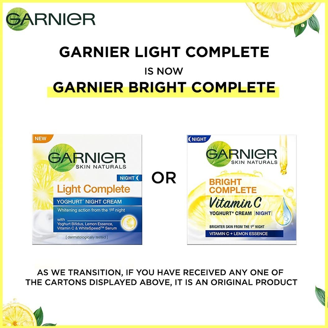 Garnier Skin Naturals, Face Serum, Bright Complete Vitamin C Booster, 30 ml &Garnier Skin Naturals, Night Cream, Anti-Dark Spots & Brightening, Bright Complete Vitamin C Yoghurt, 40 g