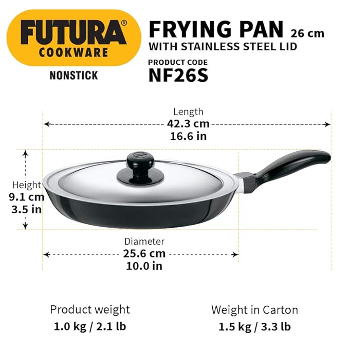 Hawkins Futura 24 cm Frying Pan Non Stick Fry Pan with Stainless Steel Lid Black