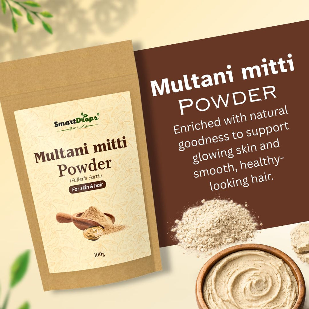 Smartdrops Multani Mitti Powder for Hair and Skin Care Fullers Earth Face Pack Hair Pack and DIY Beauty Routine Powder | 100g (Pack-1)