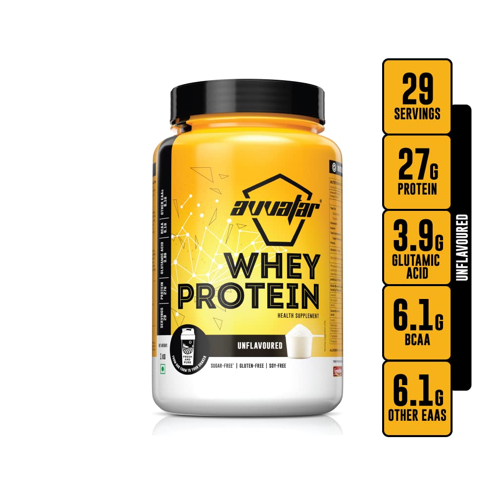 avvatar Whey Protein | 1Kg | Unflavoured | 27g Protein | 29 Servings | Isolate & Concentrate Blend