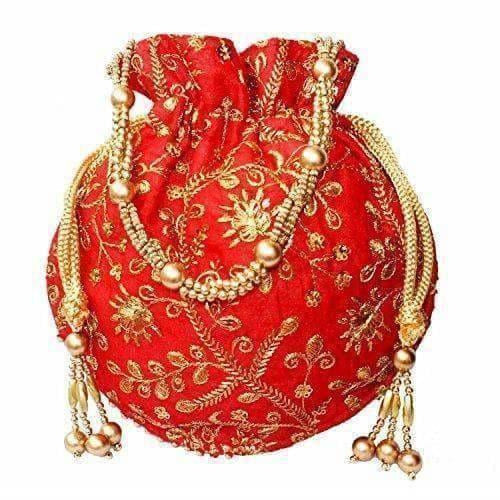 Ethnic Clutch Silk Potli Batwa Pouch Bag with Metal Bead work Gift