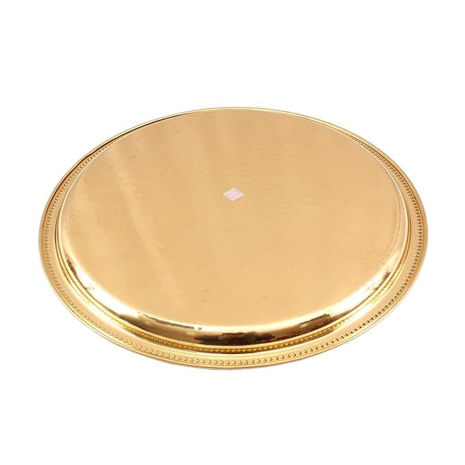 Indian Art Villa Hammered Brass Serving Plate 14.1" Inch, Gold
