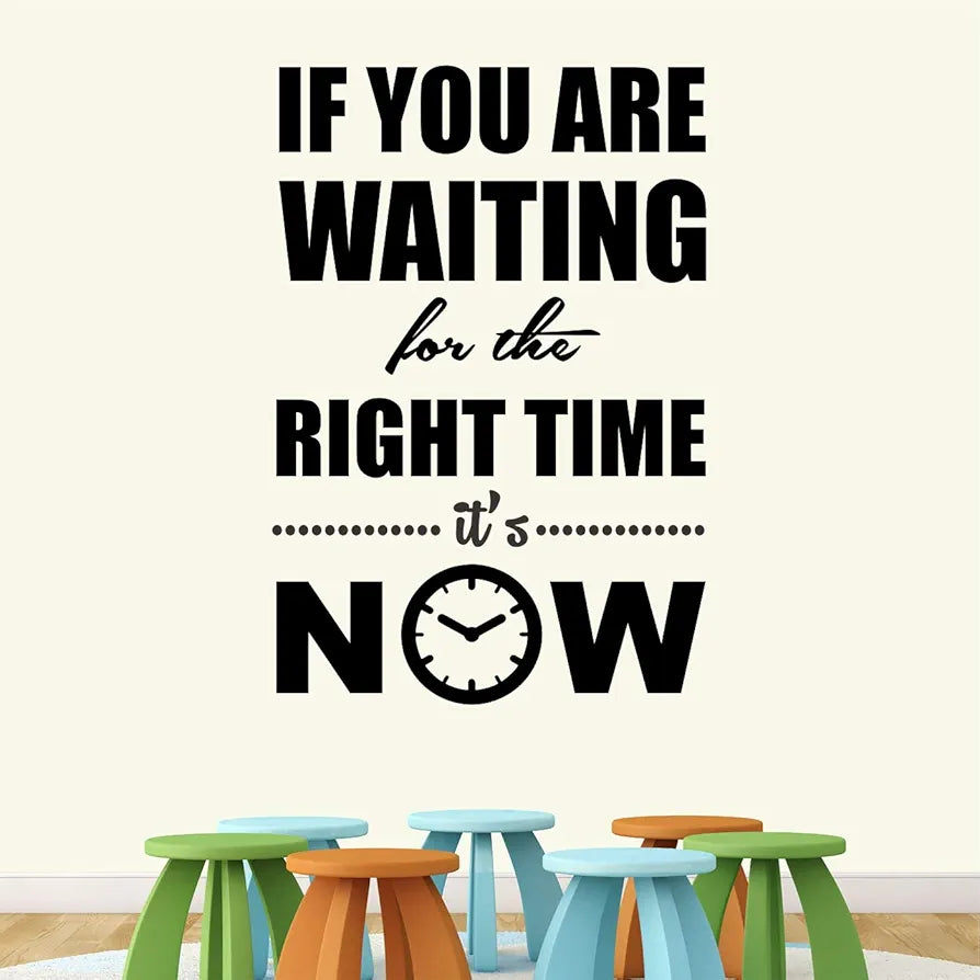 StickMe The Right Time is Now Motivational Quote Wall Sticker Vinyl Decal Multicolour Self Adhesive Wall Art (70x50 cm)