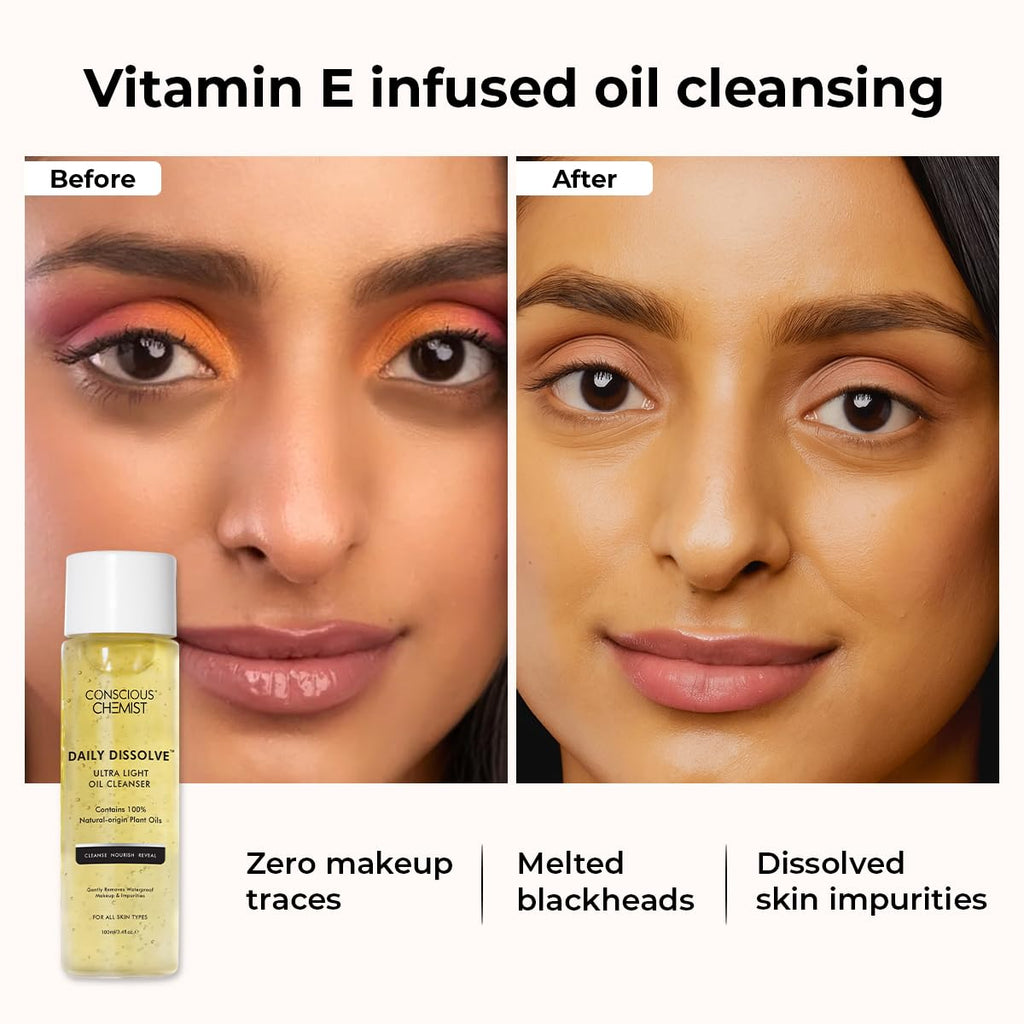 Conscious Chemist® Makeup Cleansing Oil | 130ml | Makeup Remover & Light Daily Cleanser for All Skin Types | Removes Waterproof Makeup, SPF & Impurities | Soft & Glowing Skin - For Men & Women