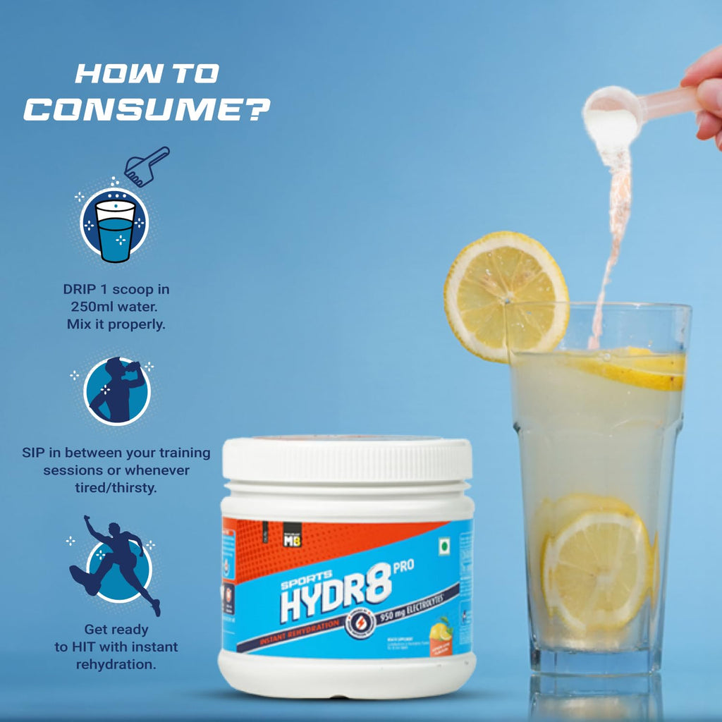 MuscleBlaze Sports Hydr8 PRO (Lemon Lime, 300g, 30 Servings) 950mg Electrolytes | For Instant Rehydration & Energy