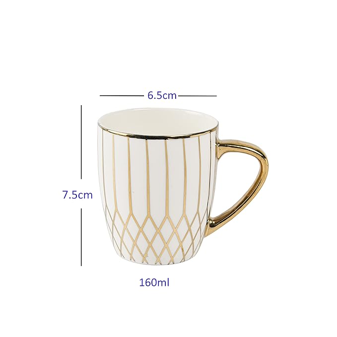 Femora Gloden Branch Pattern Golden Tea Mugs Ceramic Tea Cups Set of 6 - 900 gms