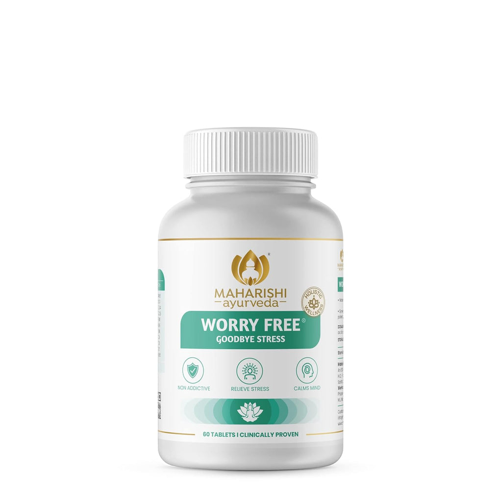 Maharishi Ayurveda Ashwagandha Worry Free Ayurvedic Tablets, Help Keeps The Mind And Body Calm And Relaxed Non Addictive 60 Tablets