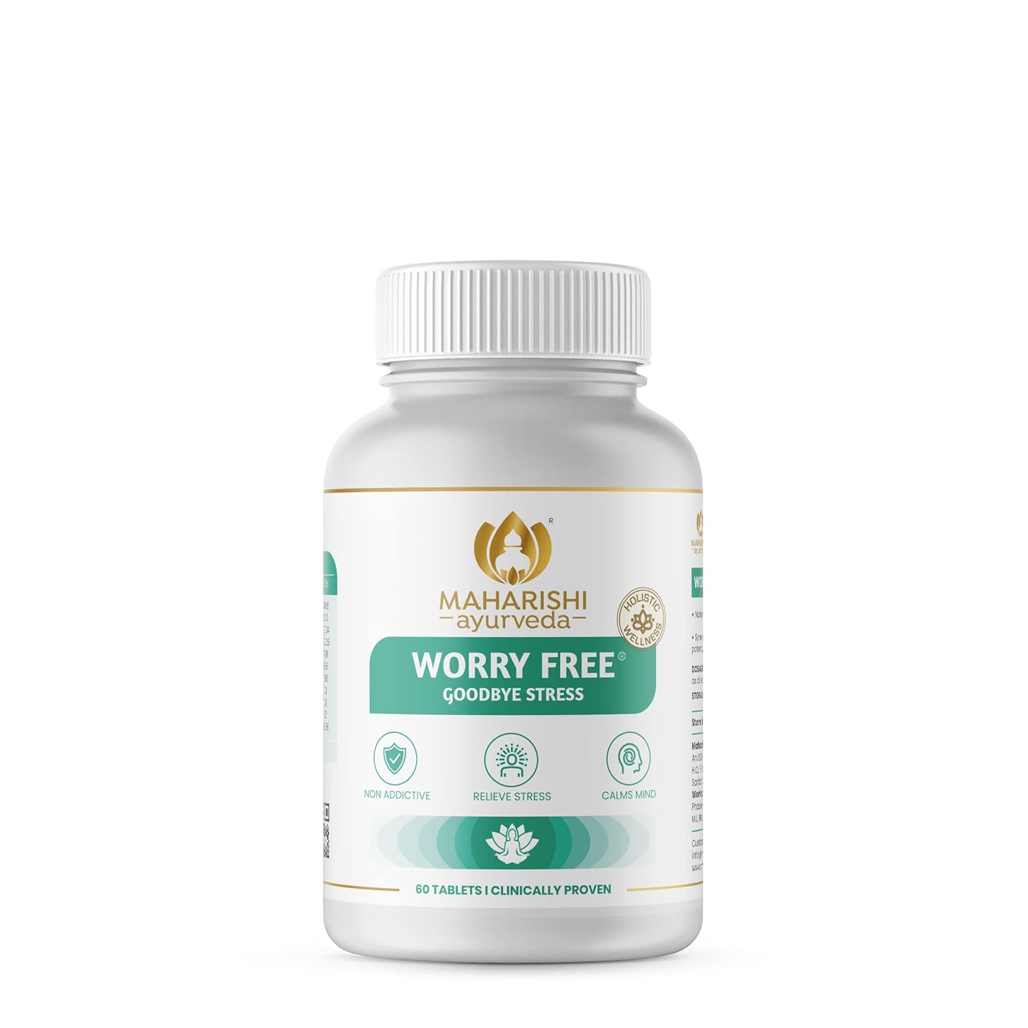 Maharishi Ayurveda Ashwagandha Worry Free Ayurvedic Tablets, Help Keeps The Mind And Body Calm And Relaxed Non Addictive 60 Tablets