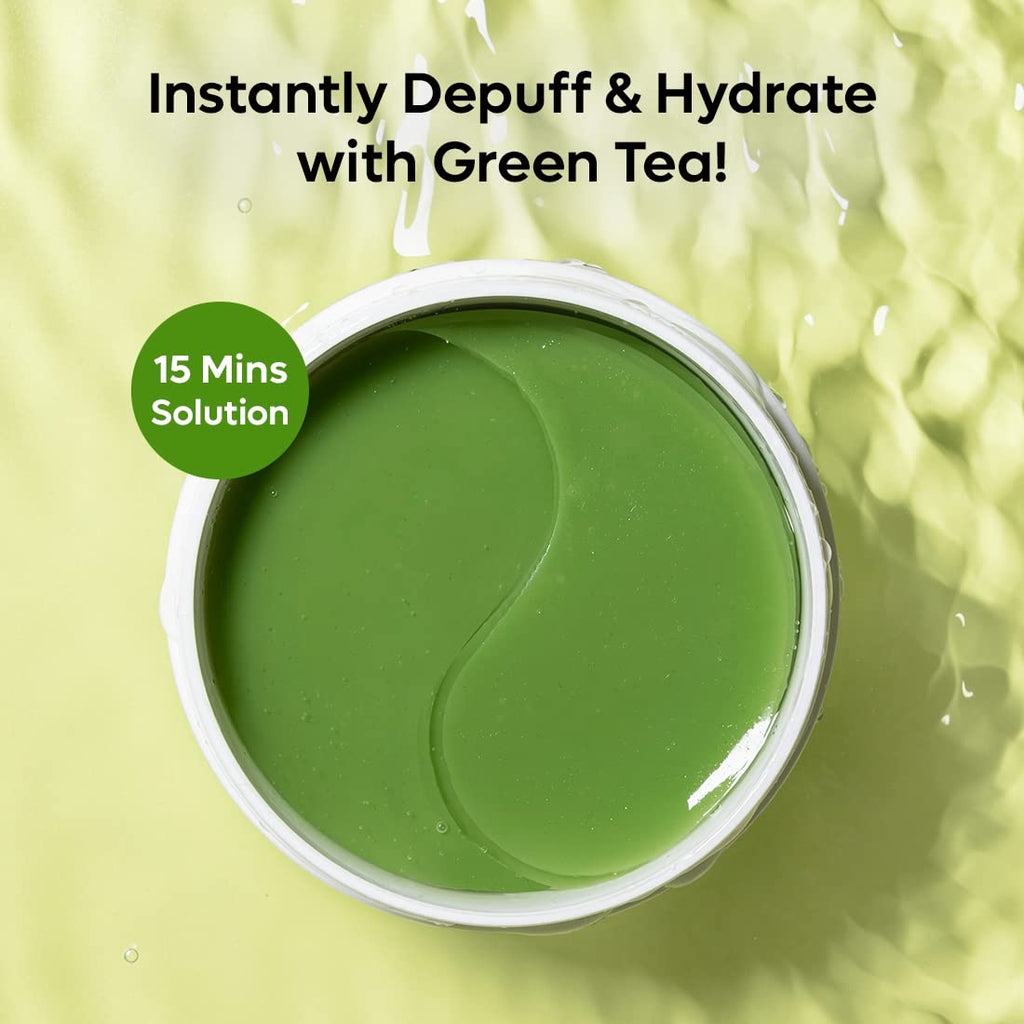 mCaffeine Green Tea Hydrogel Under Eye Patches for Dark Circle, Fine Lines & Wrinkles Reduction | Cooling Under Eye Patch Mask for Instant De-Puffing | 30 Pairs