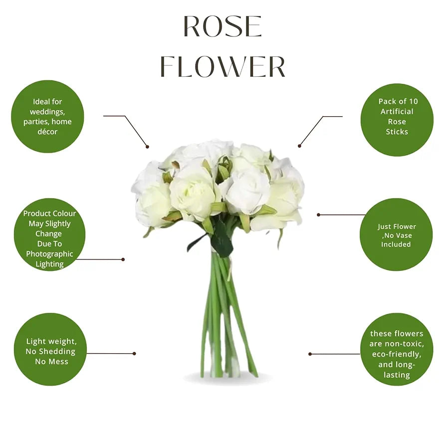 Artificial Rose Flower Bunches for Vase Premium Decorative Gift Items Set of 12