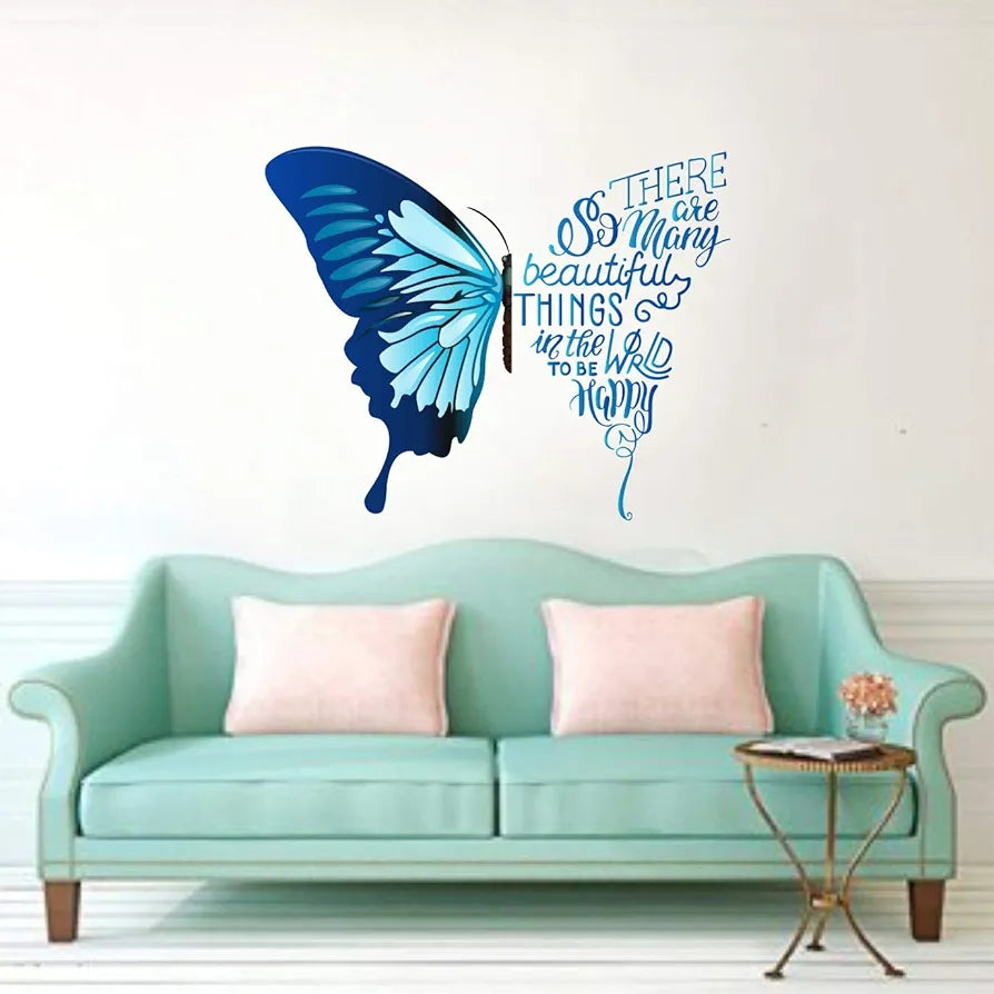 Decal O Decal Vinyl Blue Butterfly with Motivational Quotes Wall Stickers self-adhesive 10 x 90 mm Blue Butterfly with Motivational Quotes