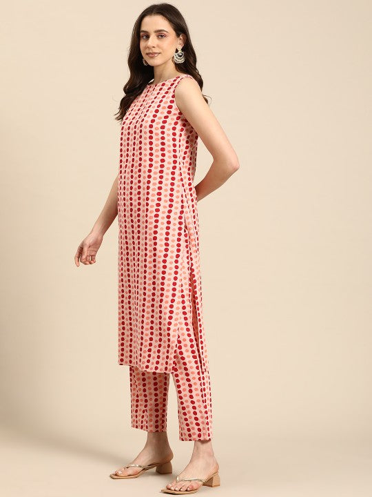 Anayna Polka Dots Printed Boat Neck Kurta with Trousers