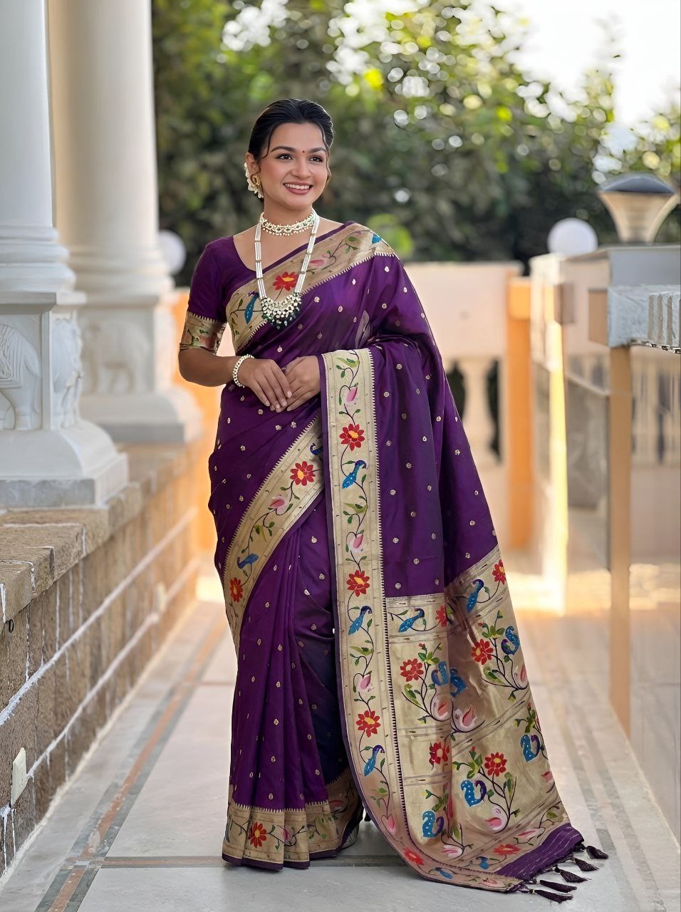 Mameraa Sarees Wine Faux Banarasi Silk Saree With Paithani Rich Weaved Pallu And Blouse-Wine