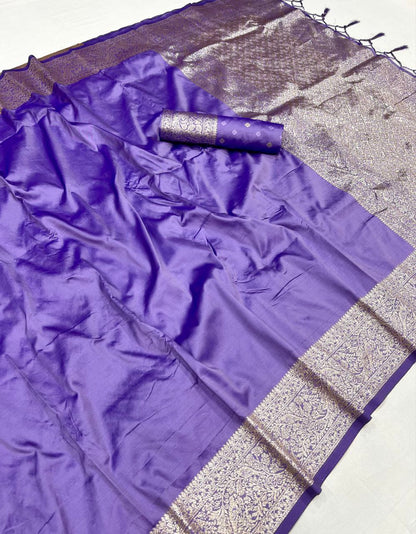 Mameraa Sarees Lavender Soft Banarasi Silk Fabric Saree With Natural Zari Weaving In Gala Border-Lavender