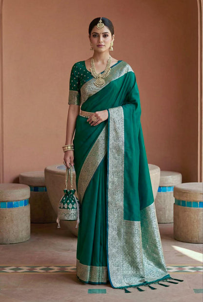 Mameraa Sarees Sea Green Soft Banarasi Silk Fabric Saree With Natural Zari Weaving In Gala Border-Sea_Green