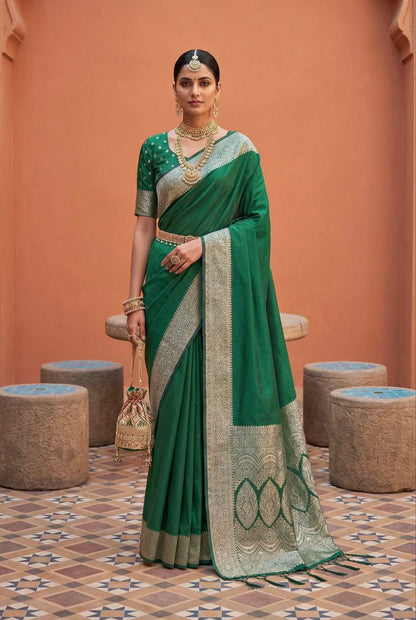 Mameraa Sarees Sea Green Soft Banarasi Silk Fabric Saree With Natural Zari Weaving In Gala Border-Sea_Green