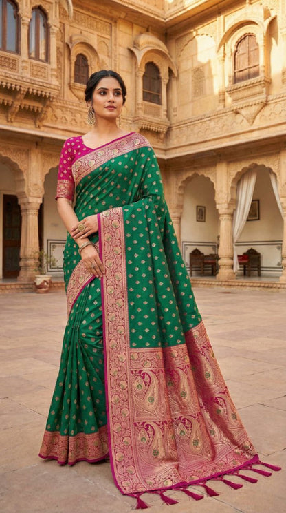 Mameraa Sarees Sea Green Soft Banarasi Silk Saree With Zari Weaving Meenakari Design-Sea_Green