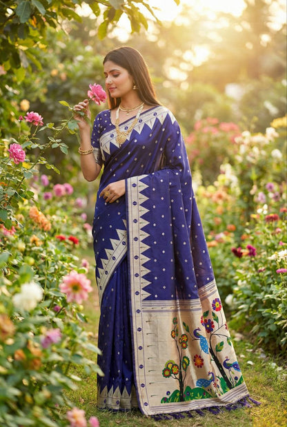 Mameraa Sarees Violet Faux Banarasi Silk Saree With Paithani Rich Weaved Pallu And Blouse-Violet