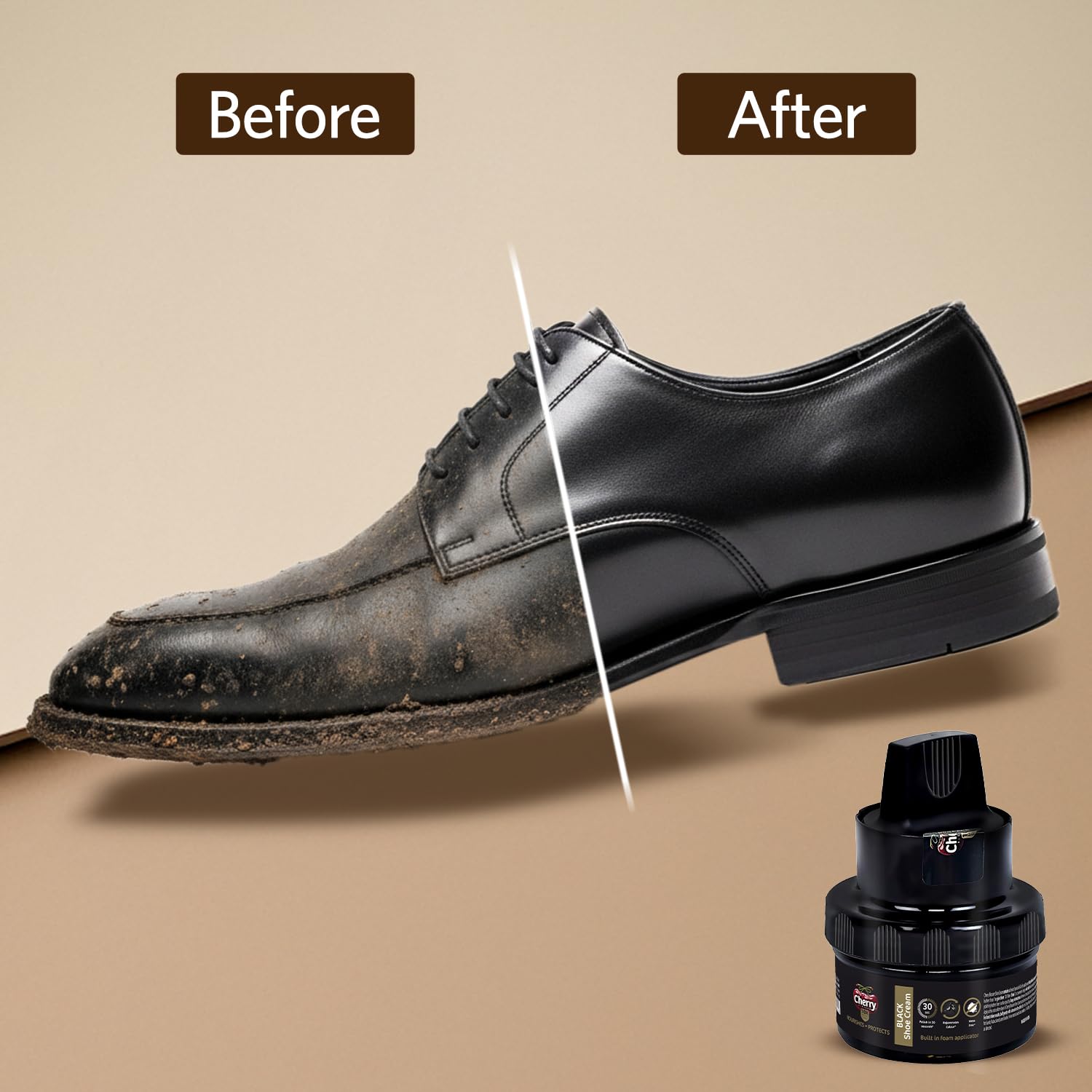Cherry Blossom Shoe Cream with Built-in Applicator | Premium Leather Care | Rejuvenates Faded Color | Polishes In 30 Secs | 10X More Shine| Mess Free (Black, 48 gm)