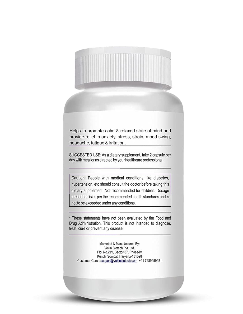 Vokin Biotech Stress Reliever Capsule Support for Stress, Fatigue and Tension (Gold standard Ashwagandha, Brahmi, Jatamansi- General Wellness | (90 Capsules)