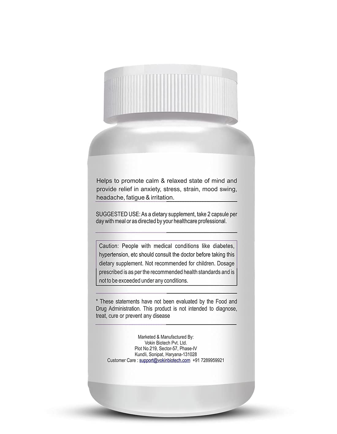 Vokin Biotech Stress Reliever Capsule Support for Stress, Fatigue and Tension (Gold standard Ashwagandha, Brahmi, Jatamansi- General Wellness | (90 Capsules)