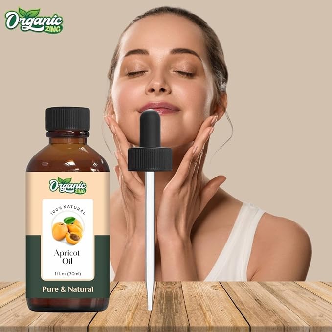 Organic Zing Apricot Oil Pure & Natural for Skin, Face, Hair Care, Aromatherapy, Diffuser, Conditioner - 30 Ml
