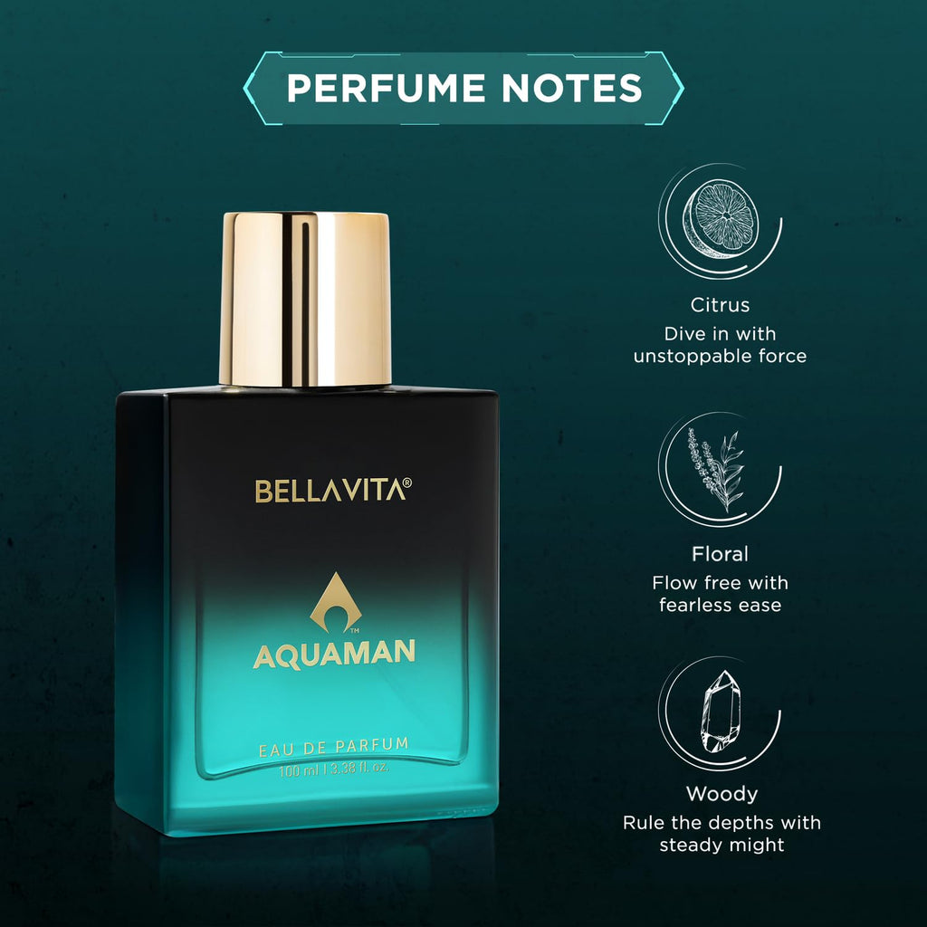 BELLAVITA AQUAMAN | Long Lasting EDP 100ml Perfume for Man | Bergamot, Patchouli and Cedarwood | Premium Fragrance for Men
