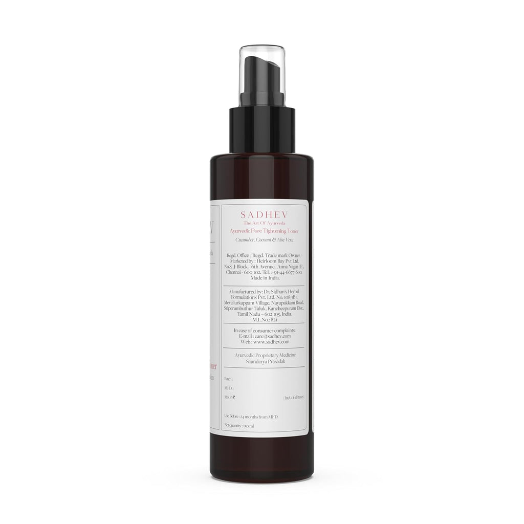 Sadhev Ayurvedic Pore Tightening Toner For Smooth, Soft Texture Skin With Cucumber, Cococut and Aloe Vera
